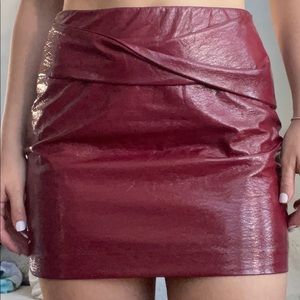 maroon leather skirt